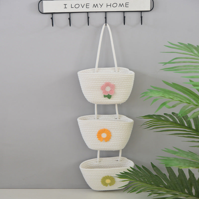Over the Door Woven Hanging Storage Baskets – Easy-Reach 3-Tier Wall Mounted Cotton Organizer for Decluttering Any Room