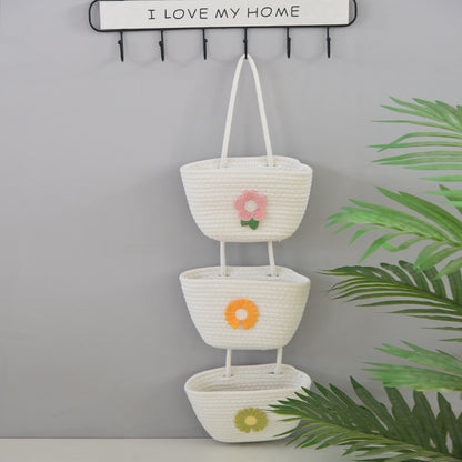 Over the Door Woven Hanging Storage Baskets – Easy-Reach 3-Tier Wall Mounted Cotton Organizer for Decluttering Any Room
