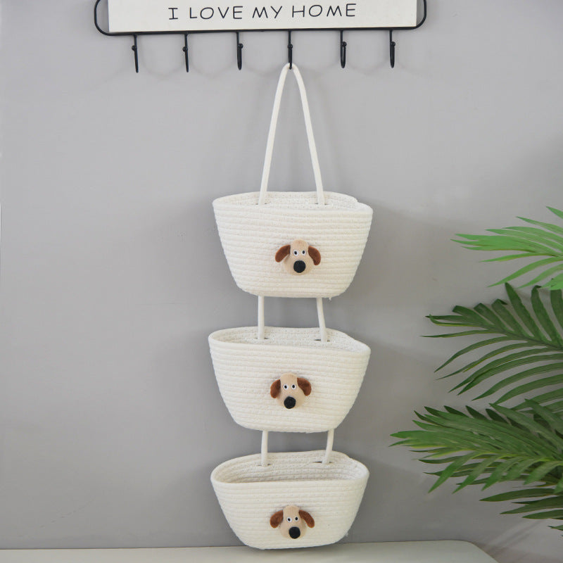 Over the Door Woven Hanging Storage Baskets – Easy-Reach 3-Tier Wall Mounted Cotton Organizer for Decluttering Any Room