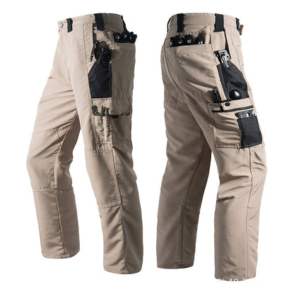 Men's Solid Color Waterproof Tactical Work Pants & Multi-Pocket