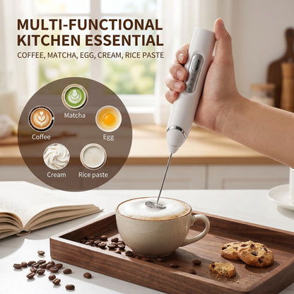 3-Speed Rechargeable Milk Frother - Handheld Cordless Coffee Foam Maker & Whisk