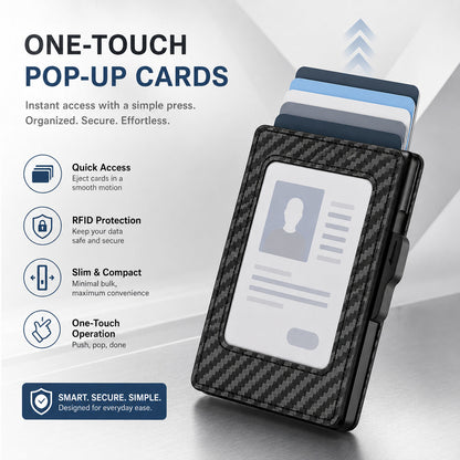 Modern Minimalist Pop-Up Wallet – RFID Blocking Aluminum Card Holder with Premium Leather, Quick Access Design & Cash Storage