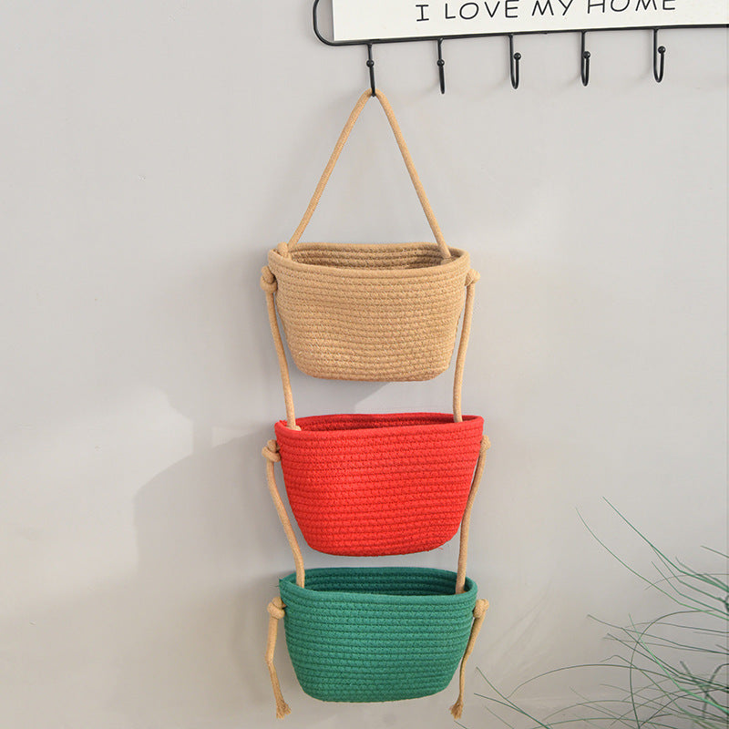 Over the Door Woven Hanging Storage Baskets – Easy-Reach 3-Tier Wall Mounted Cotton Organizer for Decluttering Any Room