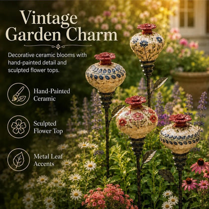 Vintage Ceramic Hummingbird Feeder Garden Stake