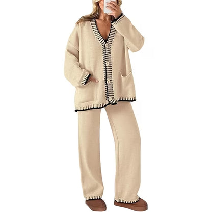 Women's Cozy Knit Cardigan & Wide-Leg Pants Set