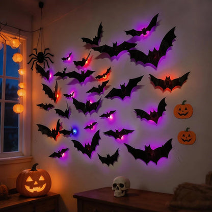 3D Light-Up LED Flying Bats Wall Decor