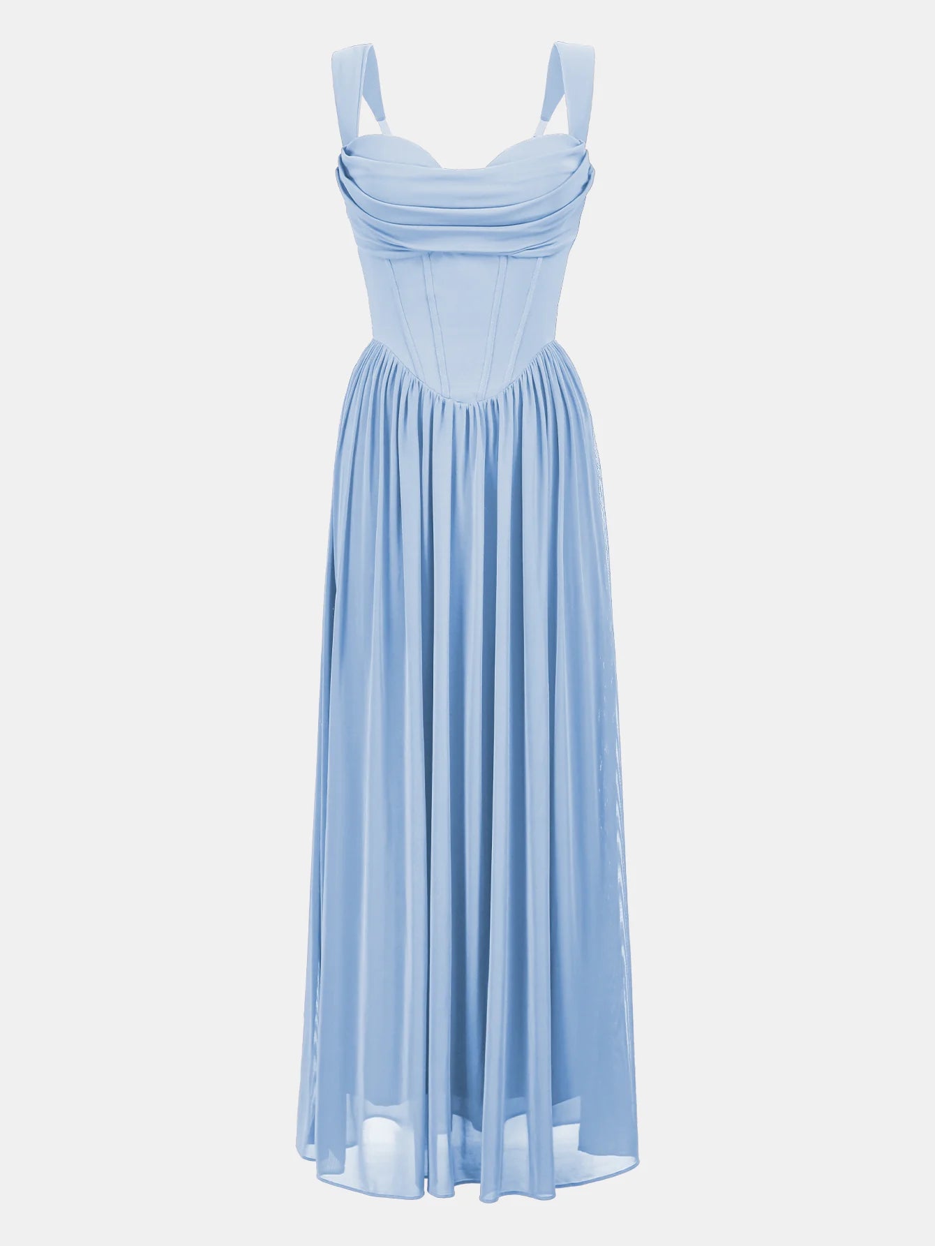 French Corset Pleated Maxi Dress - Strapless Flowy Vacation & Evening Dress