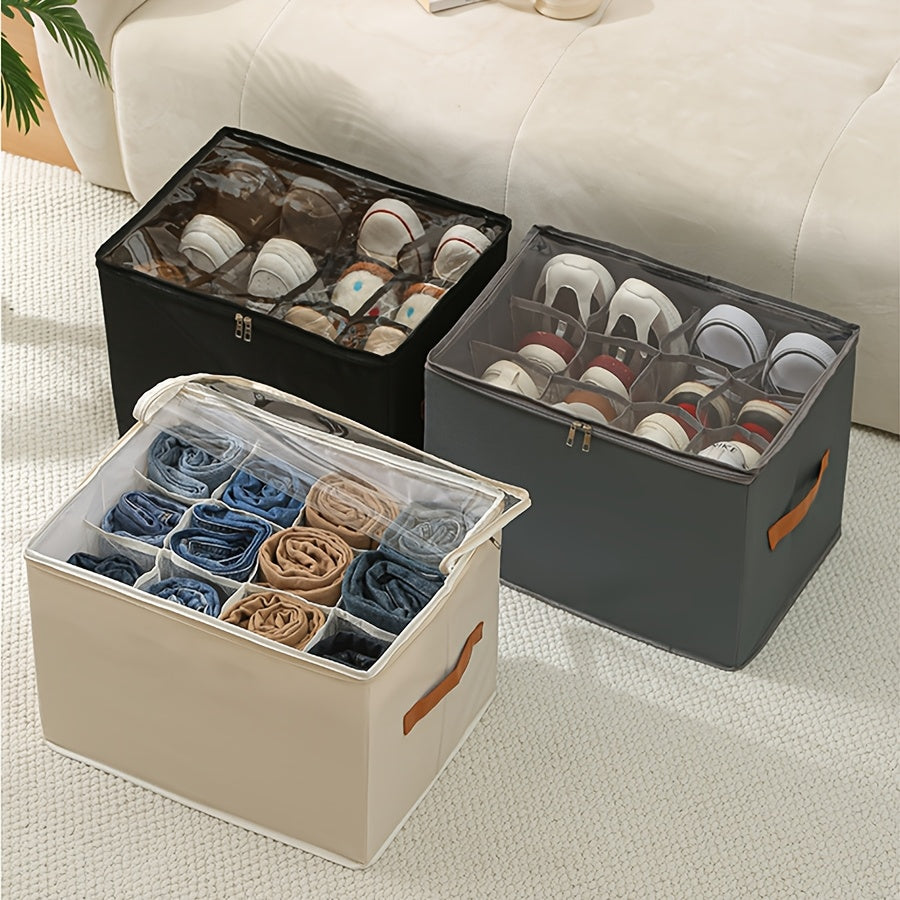Heavy-Duty Foldable Shoe & Closet Organizer Box with Adjustable Dividers