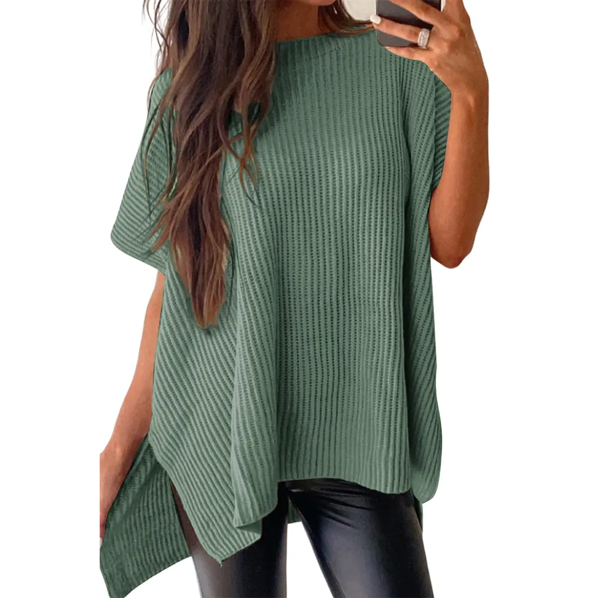 Women's casual loose solid color knitted pullover sweater