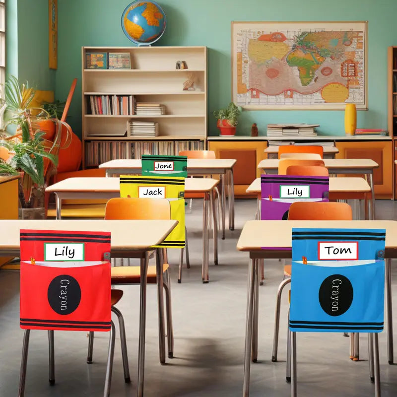 12-Pack Crayon Chair Back Pockets for Classroom Storage