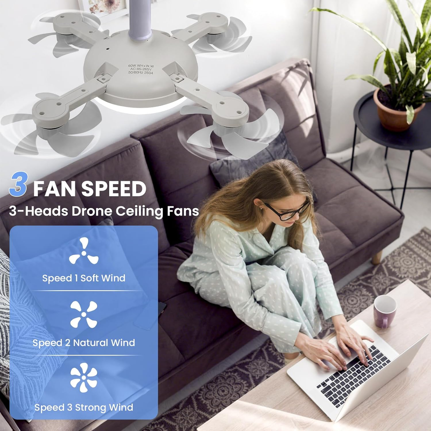 2-in-1 Socket Ceiling Fan with Dimmable LED Light & Remote