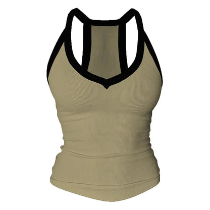 V Neck Cotton Tank Tops with Built-in Shelf Bra Sleeveless Racerback Fitted Basic Cami Shirts
