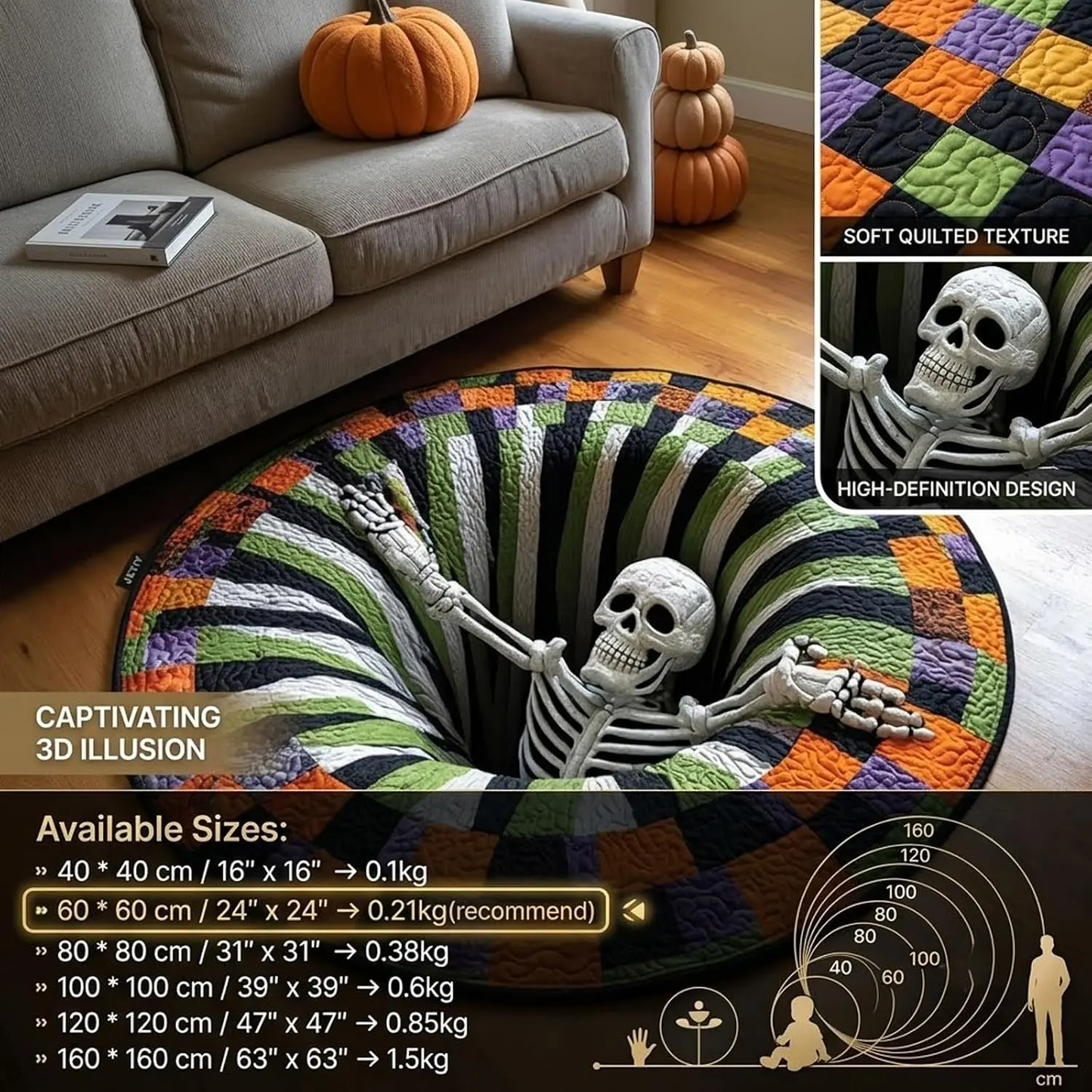 3D Skeleton Swirl Quilted Illusion Carpet