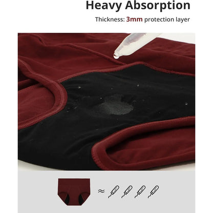 Women's High Waisted Bamboo Viscose Heavy Flow Period Panties 3-Pack
