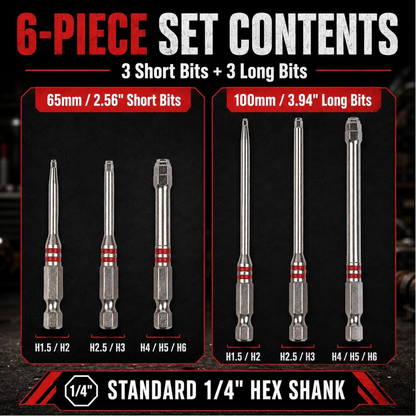6-piece set of magnetic hexagonal shank pagoda-shaped screwdriver bits