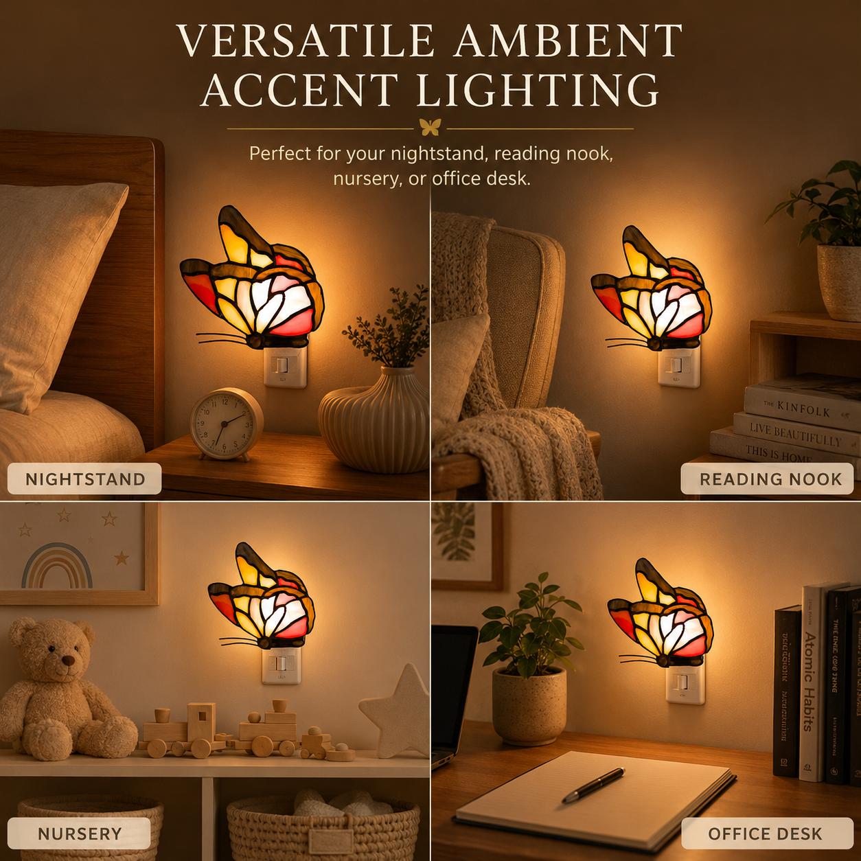 Vintage Orange Butterfly Stained Glass Accent Lamp