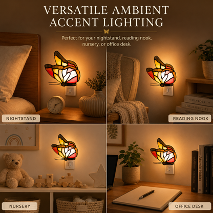 Vintage Orange Butterfly Stained Glass Accent Lamp