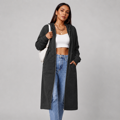Women's Mid-Length Hooded Cardigan – Casual Open-Front Coat