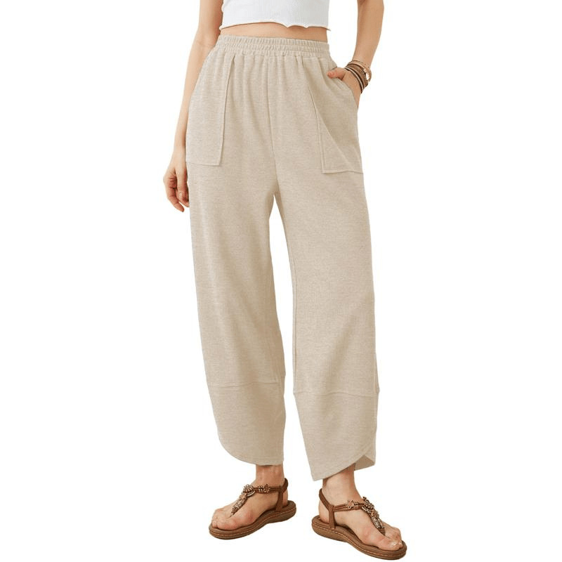 New Women's Casual Elastic Waist Belt Wide-Leg Harem Pants
