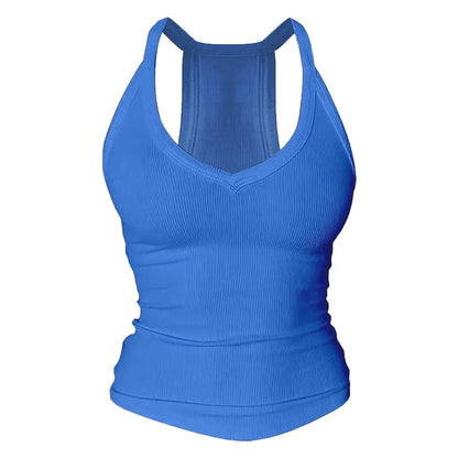 V Neck Cotton Tank Tops with Built-in Shelf Bra Sleeveless Racerback Fitted Basic Cami Shirts