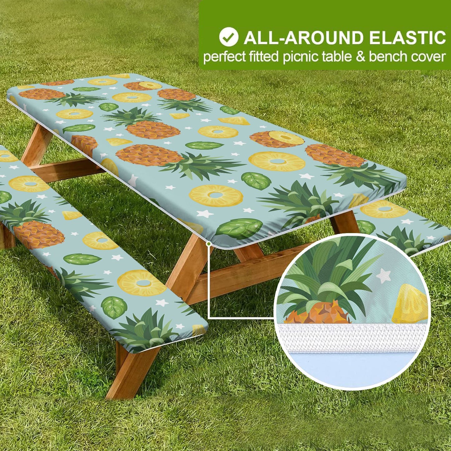 🏕️ Stretch Tablecloth Set with Bench Covers & Bag – Waterproof Polyester, Fitted Elastic, Machine Washable for Outdoor Patio – Available in 30"x48", 30"x72", 30"x96" 🧺✨