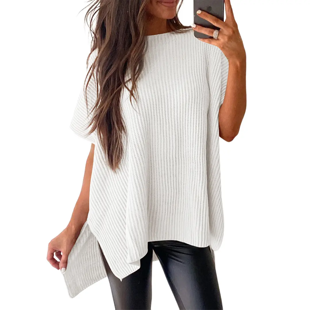 Women's casual loose solid color knitted pullover sweater