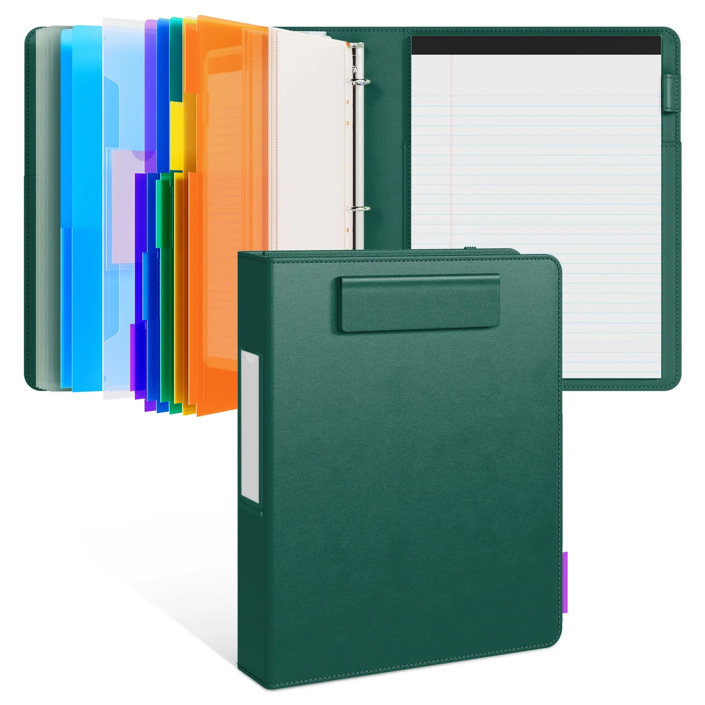 PU Leather 3-Ring Binder Clipboard with Storage & Magnetic Clip (12.4"x10.2")