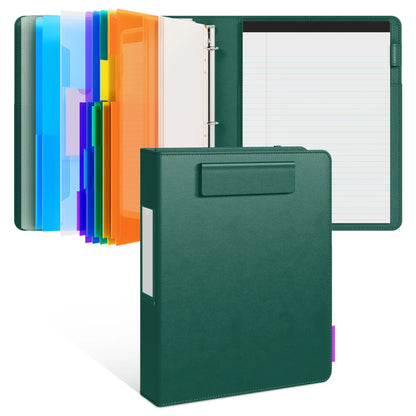 PU Leather 3-Ring Binder Clipboard with Storage & Magnetic Clip (12.4"x10.2")
