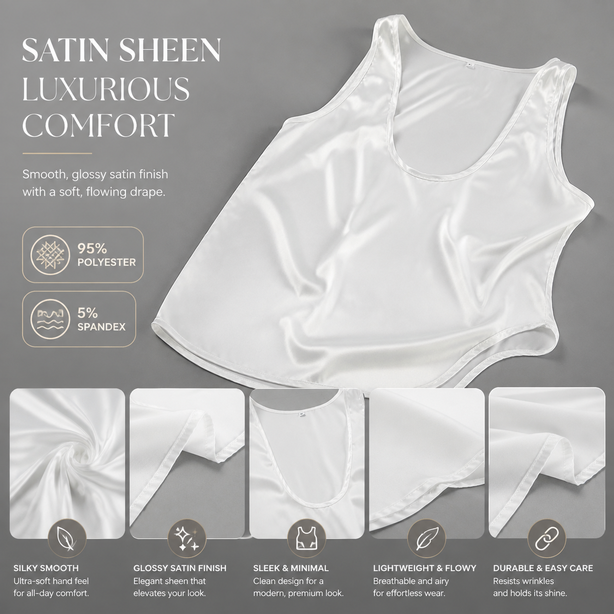 Women's Satin V-Neck Tank Top – Sleeveless Relaxed Fit