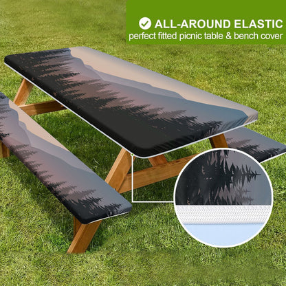 🏕️ Stretch Tablecloth Set with Bench Covers & Bag – Waterproof Polyester, Fitted Elastic, Machine Washable for Outdoor Patio – Available in 30"x48", 30"x72", 30"x96" 🧺✨