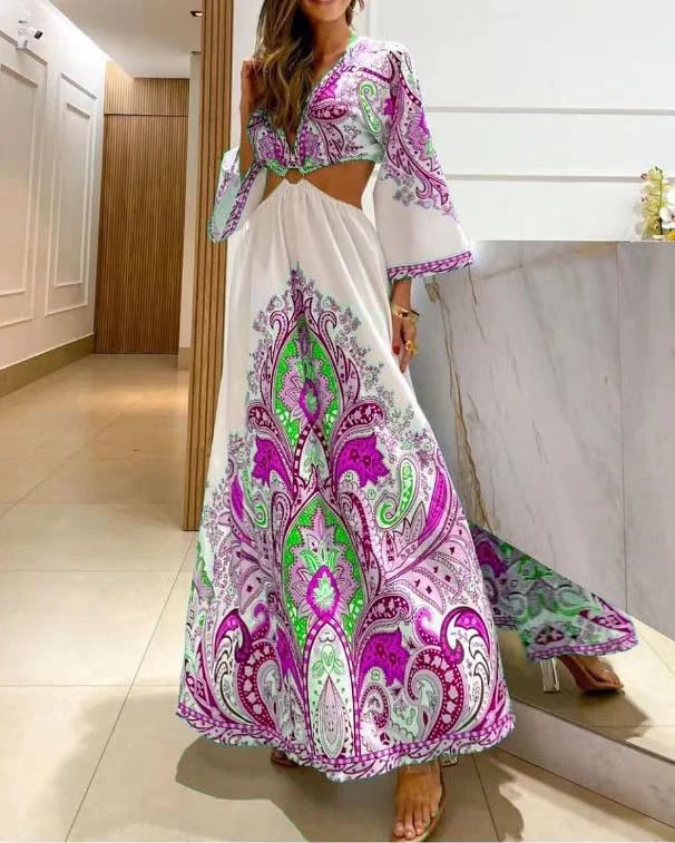 🔥Big sale - Bohemian deep V-neck sexy backless print long dress