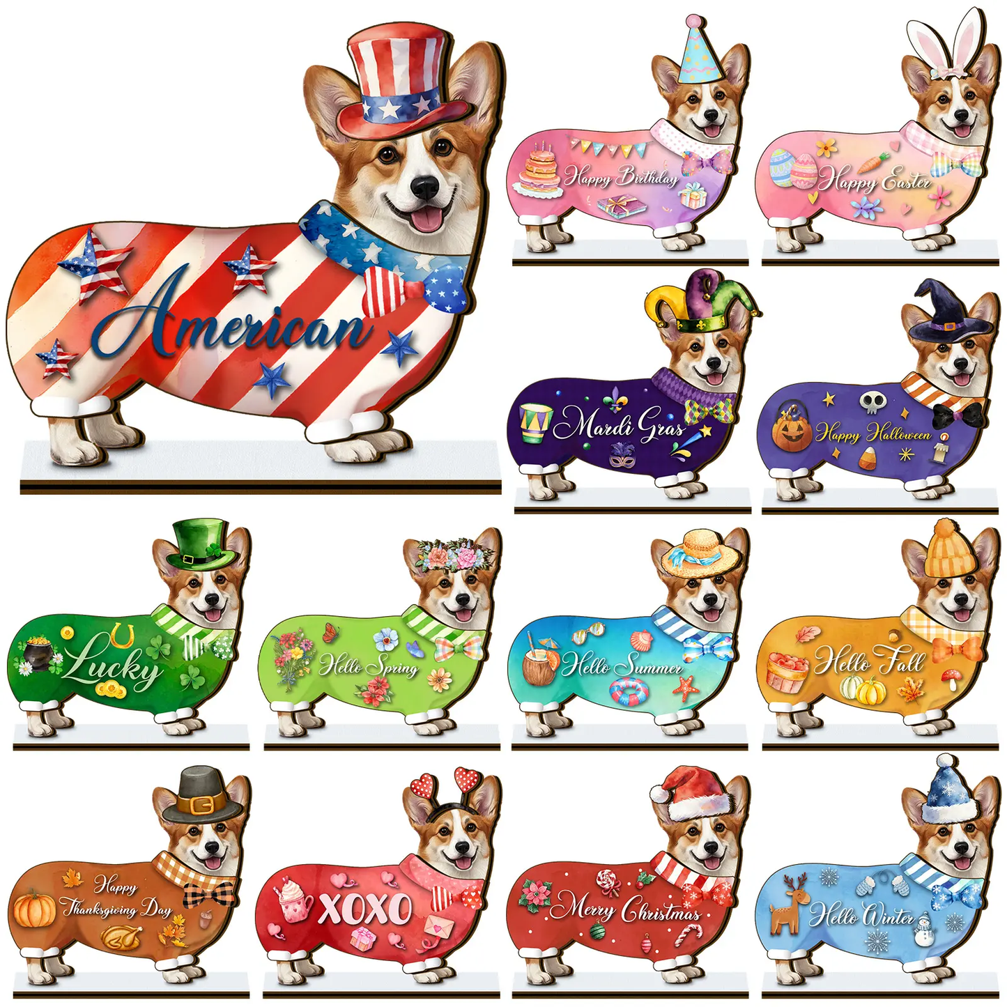 Cute animal wooden signs with multiple magnetic holiday accessories