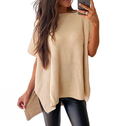 Women's casual loose solid color knitted pullover sweater