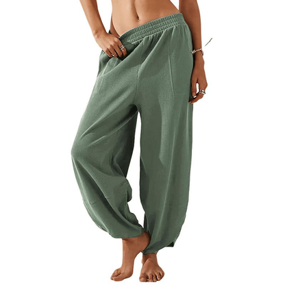 New Women's Casual Elastic Waist Belt Wide-Leg Harem Pants