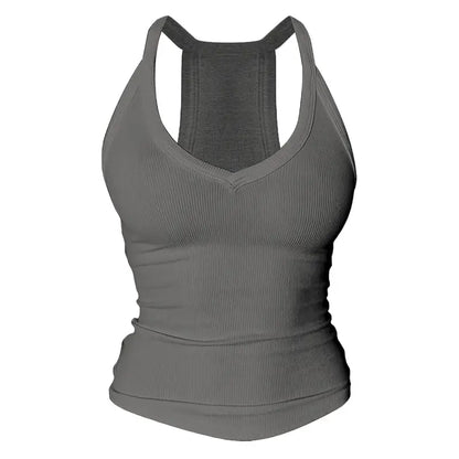 V Neck Cotton Tank Tops with Built-in Shelf Bra Sleeveless Racerback Fitted Basic Cami Shirts
