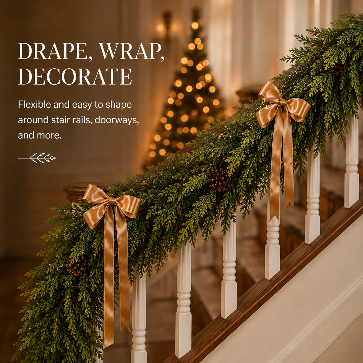 6FT Lush Artificial Cedar Garland – 120-Tip Christmas Greenery Decor