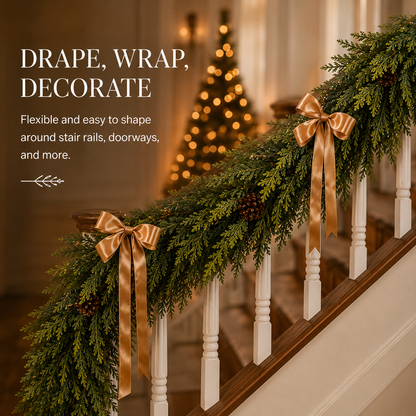 6FT Lush Artificial Cedar Garland – 120-Tip Christmas Greenery Decor