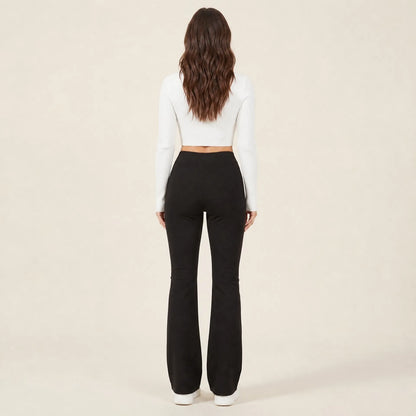 Women's Winter High-Waist Fleece-Lined Flare Pants with Pockets
