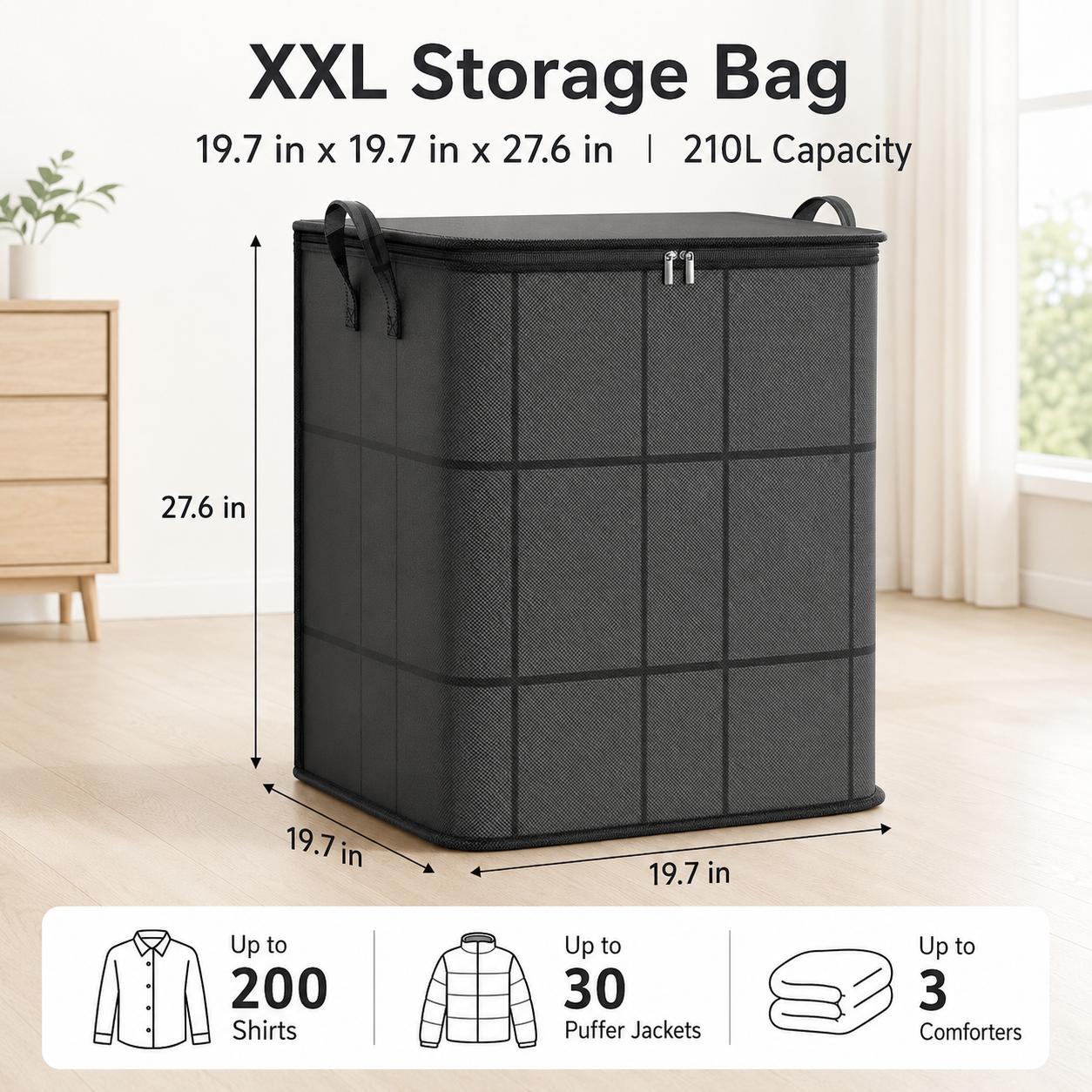 Spacious Moving Fabric Storage Bin – Zippered Organizer for Quilts