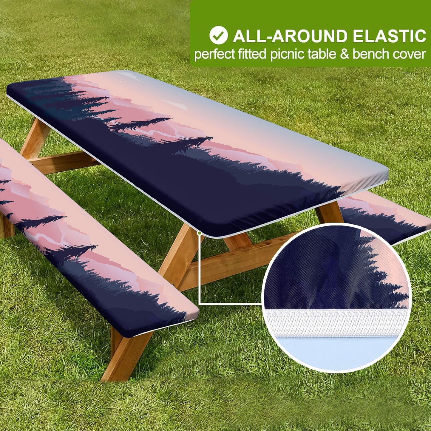 🏕️ Stretch Tablecloth Set with Bench Covers & Bag – Waterproof Polyester, Fitted Elastic, Machine Washable for Outdoor Patio – Available in 30"x48", 30"x72", 30"x96" 🧺✨