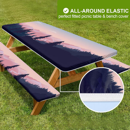 🏕️ Stretch Tablecloth Set with Bench Covers & Bag – Waterproof Polyester, Fitted Elastic, Machine Washable for Outdoor Patio – Available in 30"x48", 30"x72", 30"x96" 🧺✨