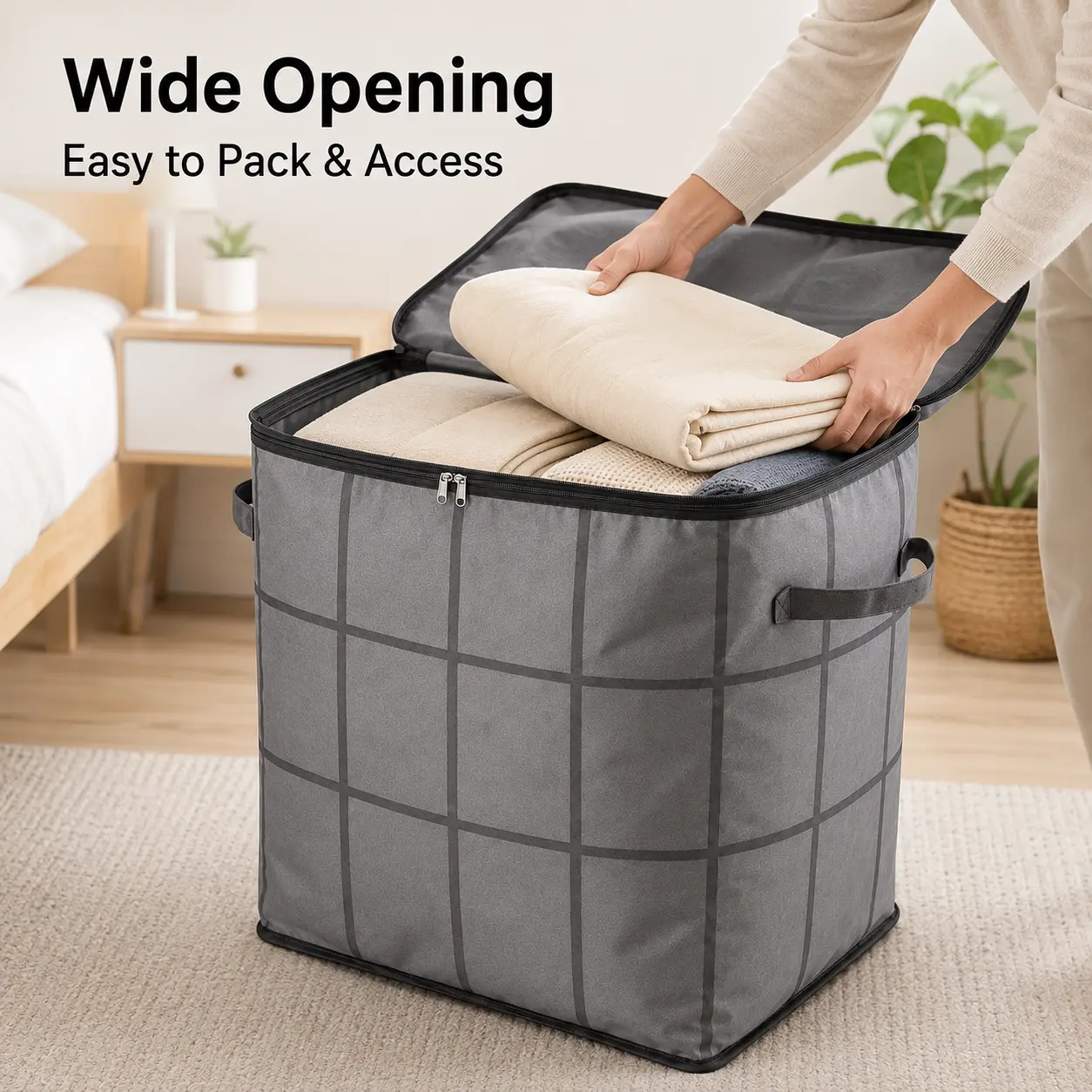 Spacious Moving Fabric Storage Bin – Zippered Organizer for Quilts