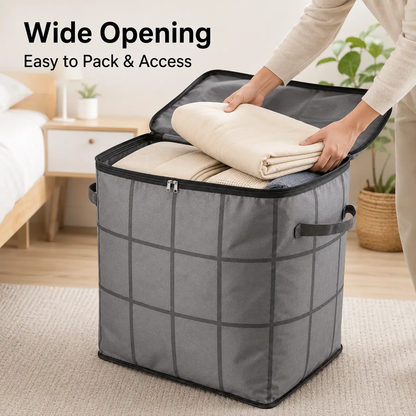 Spacious Moving Fabric Storage Bin – Zippered Organizer for Quilts