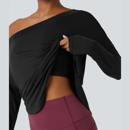 One-Shoulder Long Sleeve Yoga Top