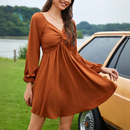 Sweetheart Twist-Front Long Sleeve Mini Dress