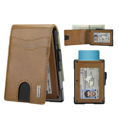 Modern Minimalist Pop-Up Wallet – RFID Blocking Aluminum Card Holder with Premium Leather, Quick Access Design & Cash Storage