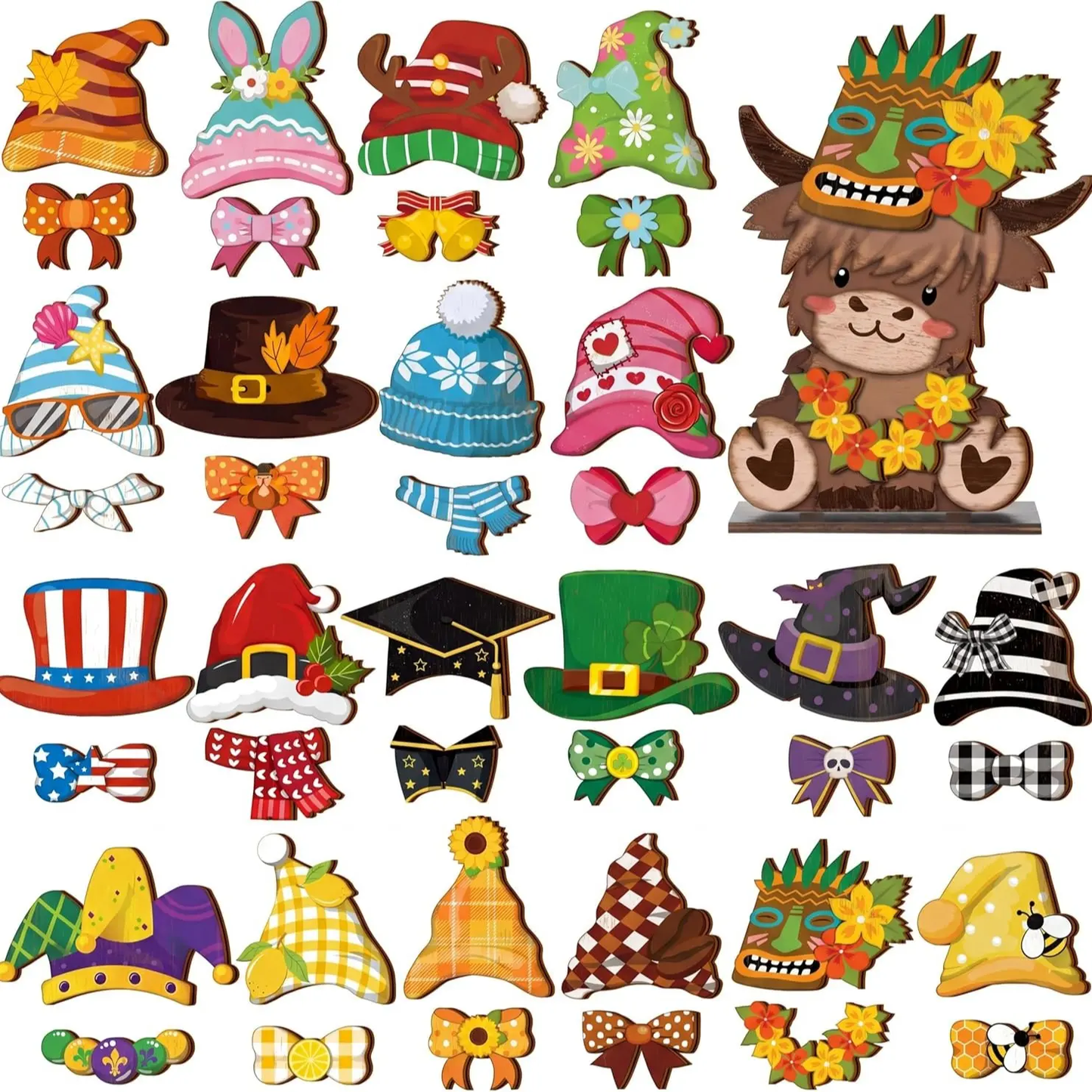 Cute animal wooden signs with multiple magnetic holiday accessories