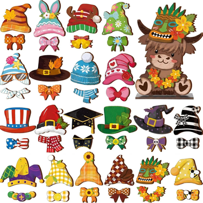 Cute animal wooden signs with multiple magnetic holiday accessories