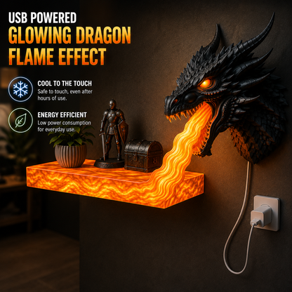 LED fire-breathing dragon wall decoration, wall hanging shelf with glowing flame lights