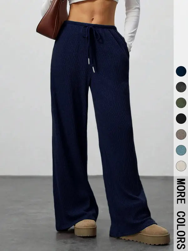 Women's High Waist Wide Leg Ribbed Pants
